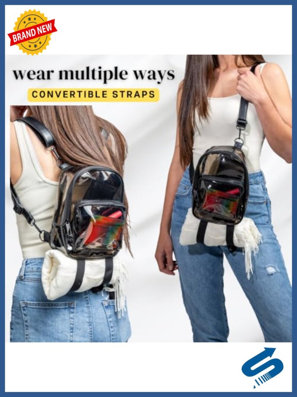 Mini Clear TPU Backpack Anti-Theft Convertible Straps Stadium Approved Festival - Picture 3 of 6
